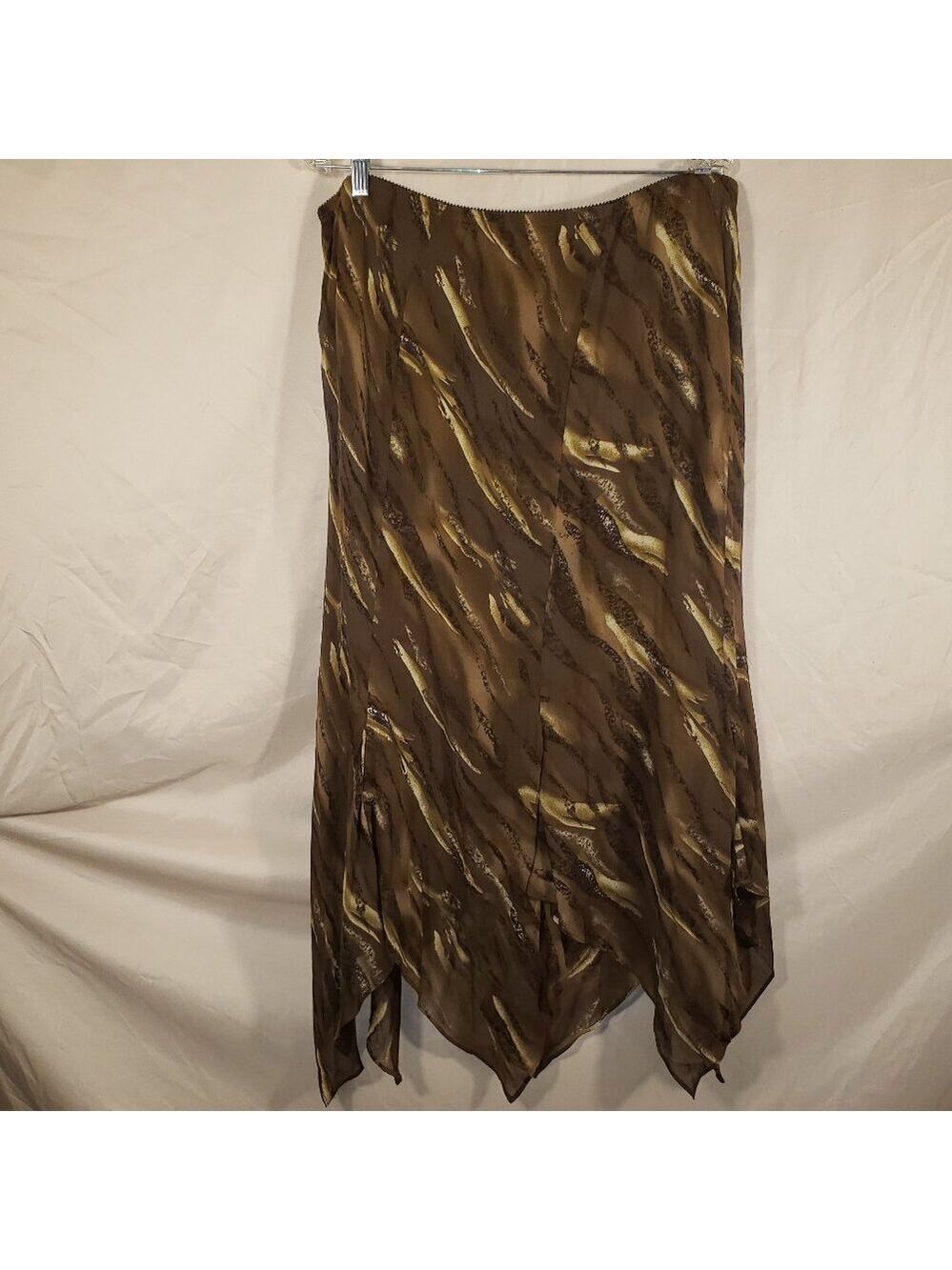 CHICO'S Size 2 100% Silk Brown Animal Print Skirt